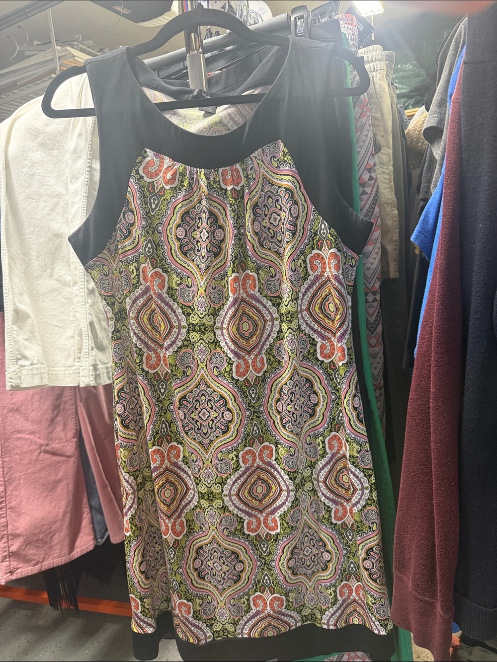 Style & Co. Black Yoke Multicolor Paisley Print Dress